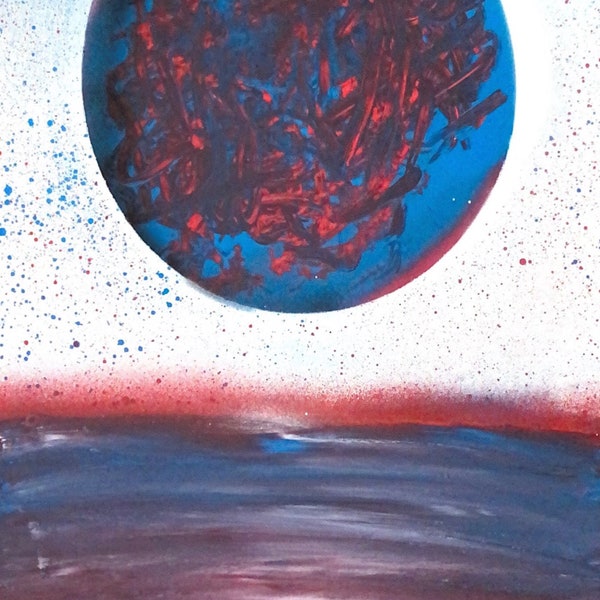 Planet Spray-Paint Blau-Roter Planet über dem Meer