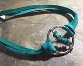 Turquoise and Silver Bracelet - Leather Bracelet -Adjustable Bracelet - Leather and Turquoise