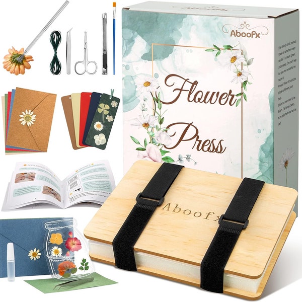 Flower Press Kit, Large Wooden Flower Pressing Kit for Adults Kids, 6 Layers 6.3 X 8.3 Inch Flower Press Leaf Pressing Kit to Making Dried P
