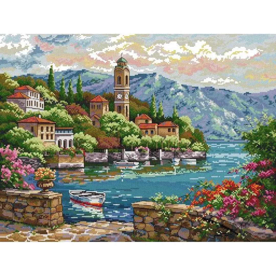 Seaside Clock Tower DIY Scenery Pattern Cross Stitch Kit 14CT 16CT 11CT ...