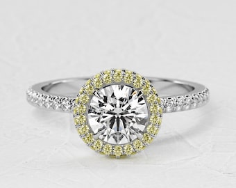 1,5 karaat ronde Lab Diamond Ring / Double Edge Halo gele saffier / hoge instelling / Lab Diamond Ring / volledige Pave