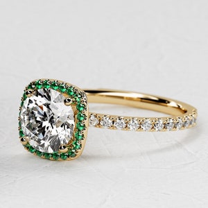 2 Carat Lab Grown Diamond Engagement Ring: Emerald Halo, 14K Gold