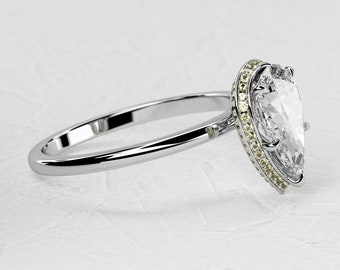 2 Carat Lab Grown Diamond Pear Shape / Halo Yellow Sapphire Engagement Ring / Double Halo / 14k White Gold Ring