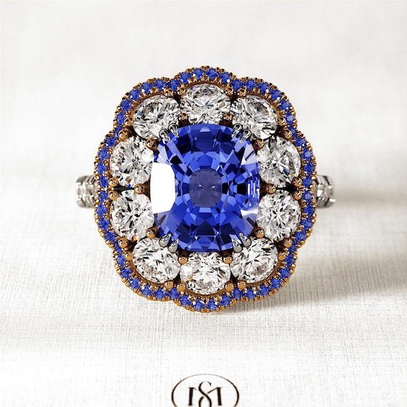 Carat Lab Grown Blue Sapphire Engagement Ring: Diamond - Main Image