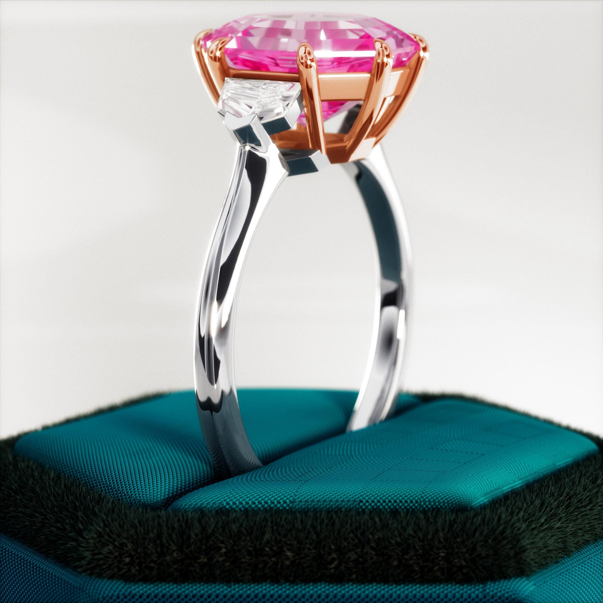 4.5 Carat Octagon Lab Grown Pink Sapphire Ring: Cadillac Diamond