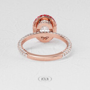 1,5 karaat ovale Lab Diamond Ring / 3D Pave verlovingsring / luxe witgouden ring / dubbele Halo Ruby / verborgen Halo afbeelding 10