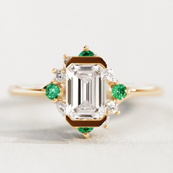 Carat Lab Grown Diamond Emerald Cut Engagement Ring: Half