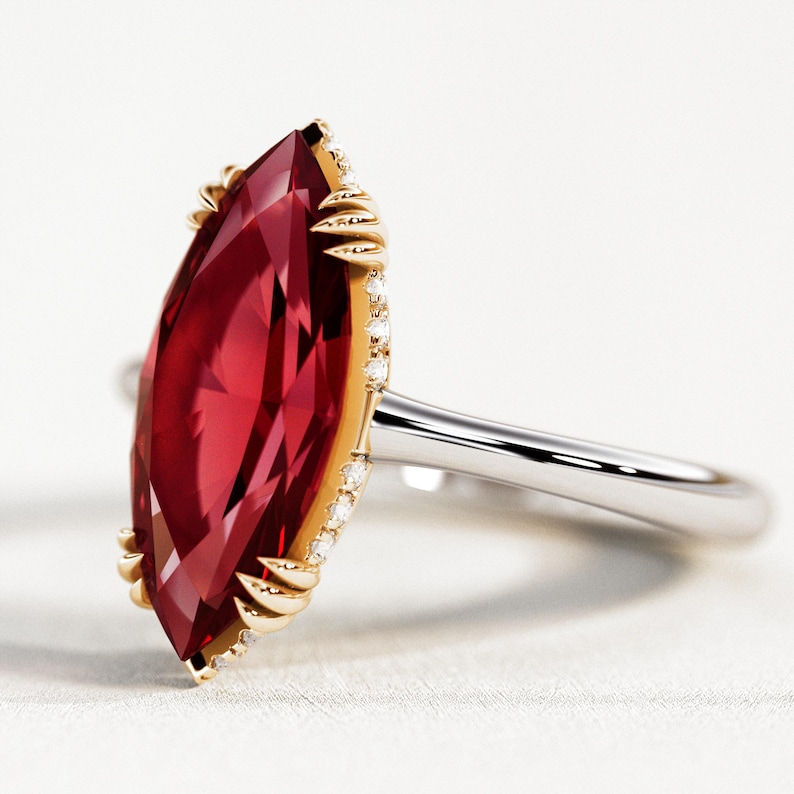 5 Carat Marquise Pigeon Blood Ruby Engagement Ring: Two-tone Halo, Lab ...