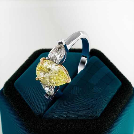 Carat Pear Cut Lab Grown Yellow Sapphire Three Stone