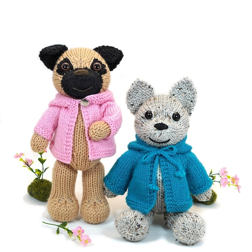Patrón de tejido de cachorros de Pug y Frenchie