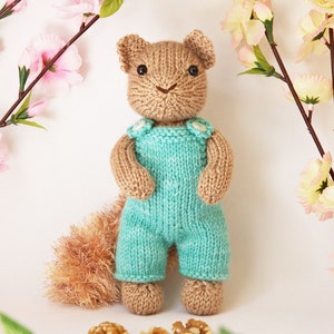 Squirrel with Overalls Knitting Pattern