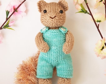 Squirrel with Overalls Knitting Pattern