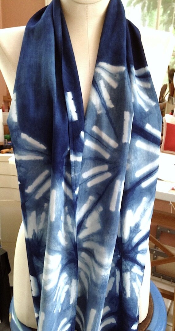 Sunbursts in Shibori & Indigo Rayon scarf | Etsy