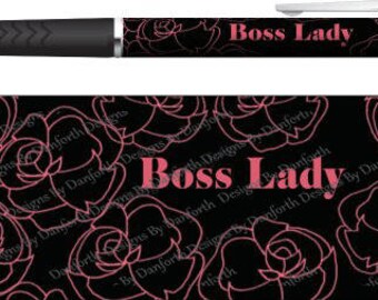 Boss Lady pen floral hot pink black retractable black ink new job entrepreneur co-worker boss gift