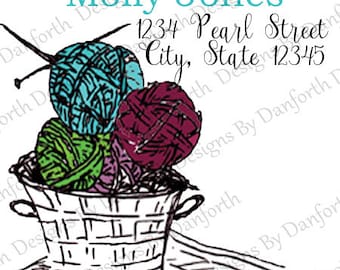 Return Address Labels for Knitters Basket of Colorful yarn and needles 70ct Peel and stick for easy application Customized address label