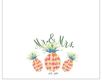 Newlyweds wedding gift pineapple personalized wedding gift Mr. & Mrs. est. sticky notes 3"x3"