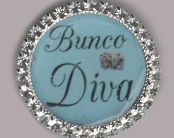 Bunco prizes brooch gift dice game diva pin jewelry blue rhinestones game prize under 10 dollars