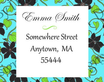 Return Address Label floral square easy peel and stick personalized clamatis brown velvet