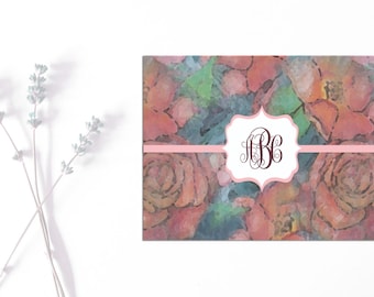 Monogrammed 6 Notecards  Roses luxury paper 100# or linen stationery box set custom note cards personalized choose monogrammed or initial