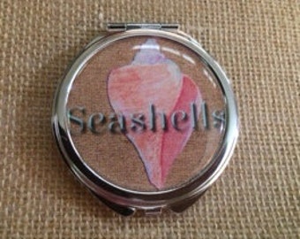 Mirror Compact Sea Shell blush pink double sided women gift under 15 dollars