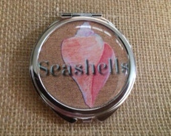 Mirror Compact Sea Shell blush pink double sided women gift under 15 dollars