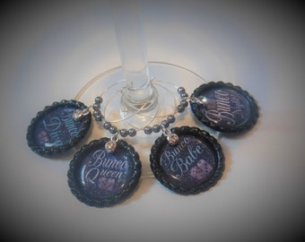 Bunco Wine Glass Charms Full of Glitz and Glamour - Bunco Diva - Bunco Queen - Bunco Babe - Its Bunco night -  Bottle cap Wine Charms
