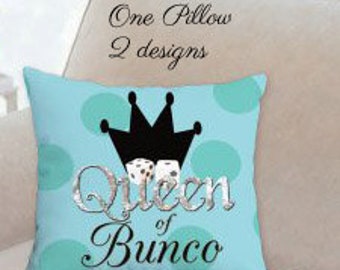Bunco prize pillow two designs queen of bunco crown dice polka dot bunco gift  home decor house warming gift party favor
