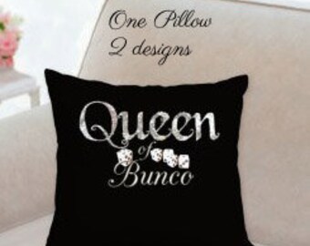 Bunco prize pillow two designs queen of bunco crown dice polka dot bunco gift  home decor house warming gift party favor