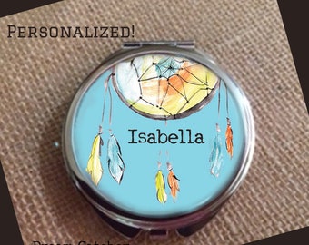 Choose your design 15 to choose from Double sided mirror compact silver cute designs women gift under 10 personalization Dream Catcher