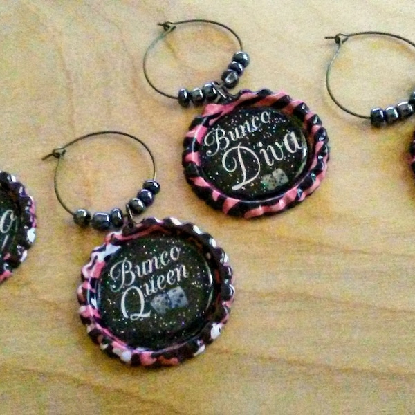 Bunco Wine Charms zebra cheetah print bunco gift bunco wine markers bunco night game night bunco game prize bottle cap wine charms