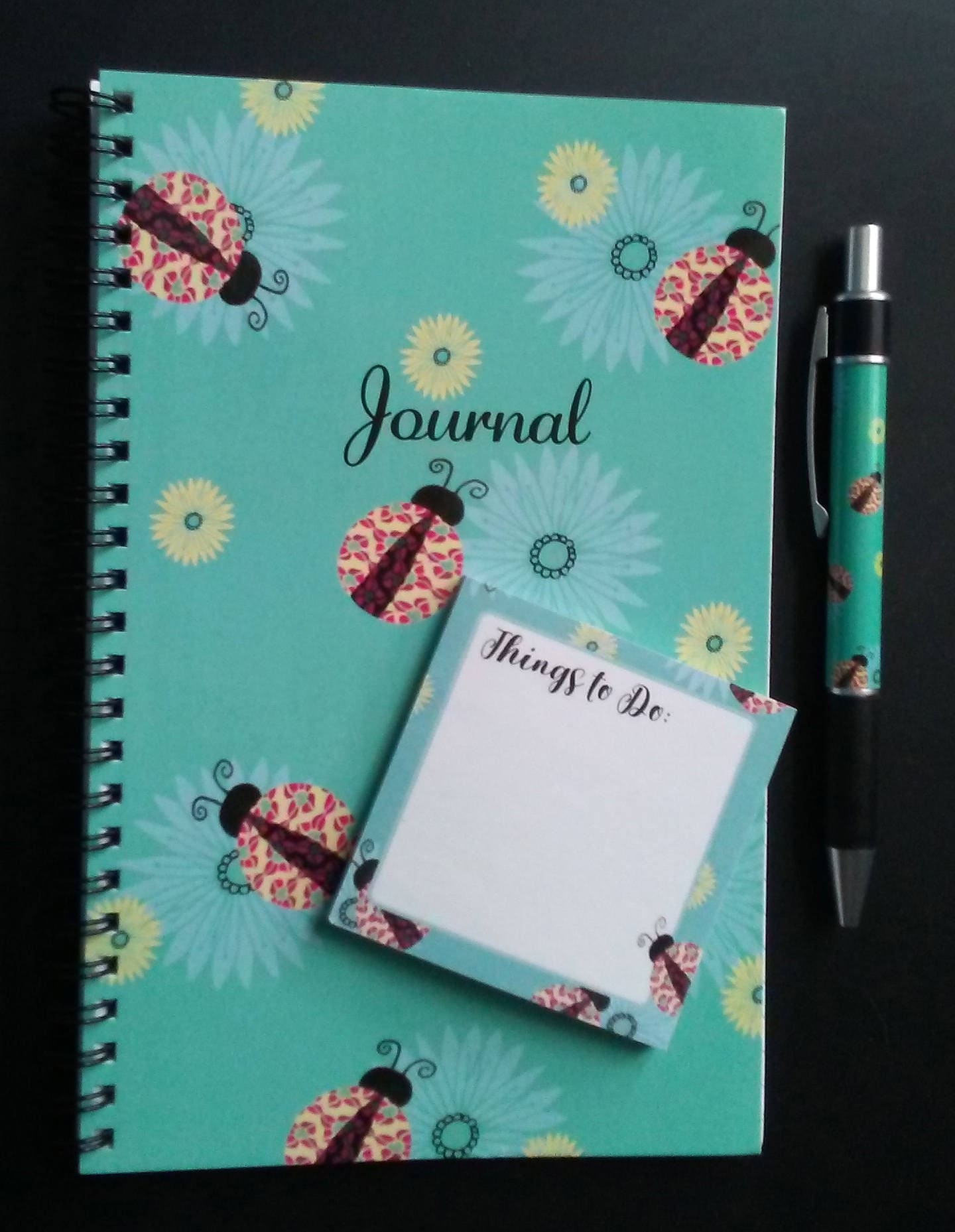 Home Office Stationery Set Spiral Notebook 80 Pages Lined Daisies