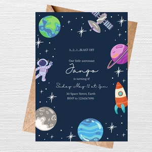 Outer Space Birthday Invitation, Blast Off Party Invite, Editable Space Invitation, Astronaut, Galaxy, Planets, Rocket Ship, Digital Invite