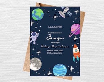Outer Space Birthday Invitation, Blast Off Party Invite, Editable Space Invitation, Astronaut, Galaxy, Planets, Rocket Ship, Digital Invite
