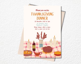 Thanksgiving Dinner Einladung Vorlage, bearbeitbar druckbar (digitaler Download)