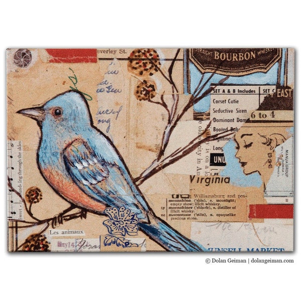 Sing-a-long Bluebird DG MINI Small Art Print on Wood Block