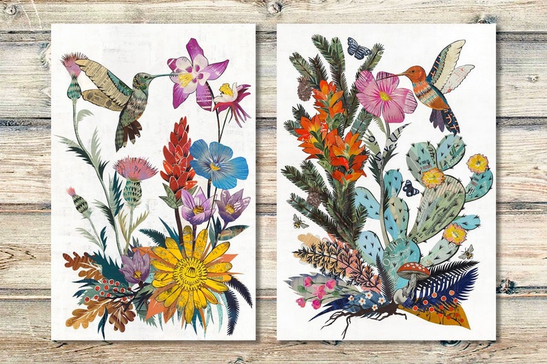 Hummingbird Wildflowers limited edition paper print image 3