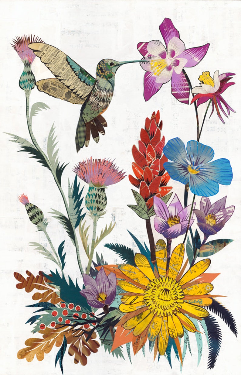 Hummingbird Wildflowers limited edition paper print image 2