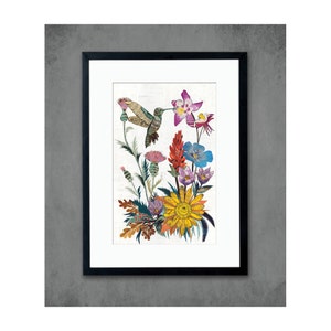 Hummingbird Wildflowers limited edition paper print image 1