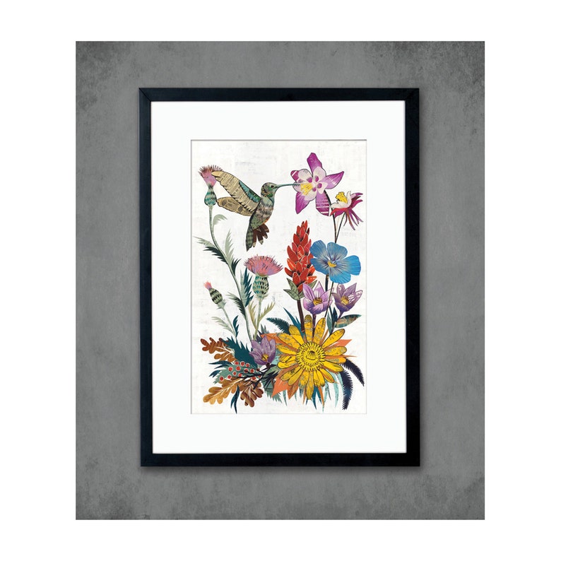 Hummingbird Wildflowers limited edition paper print image 1