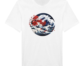 Japanese Flower and Wave Tshirt Great Wave Art Tshirt Japanese Art Tshirt Unisex Tshirt Only Front Print Anime Kleidung Japan Streetwear