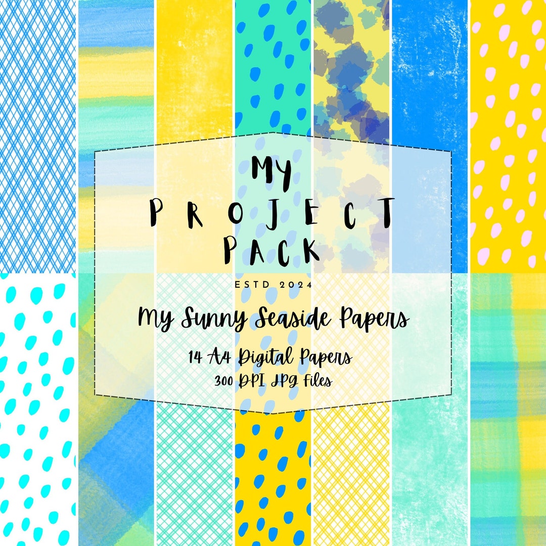 14 Sunny Seaside A4 Printable Patterned Papers, Pretty Digital Designs ...