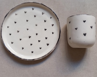 Taza y plato corazones vintage