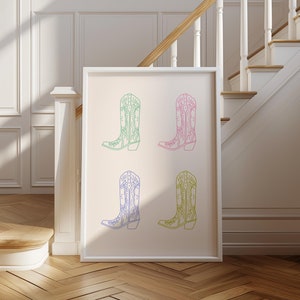 Colorful Cowgirl Boots Print: Retro Western Wall Art (Digital Download)
