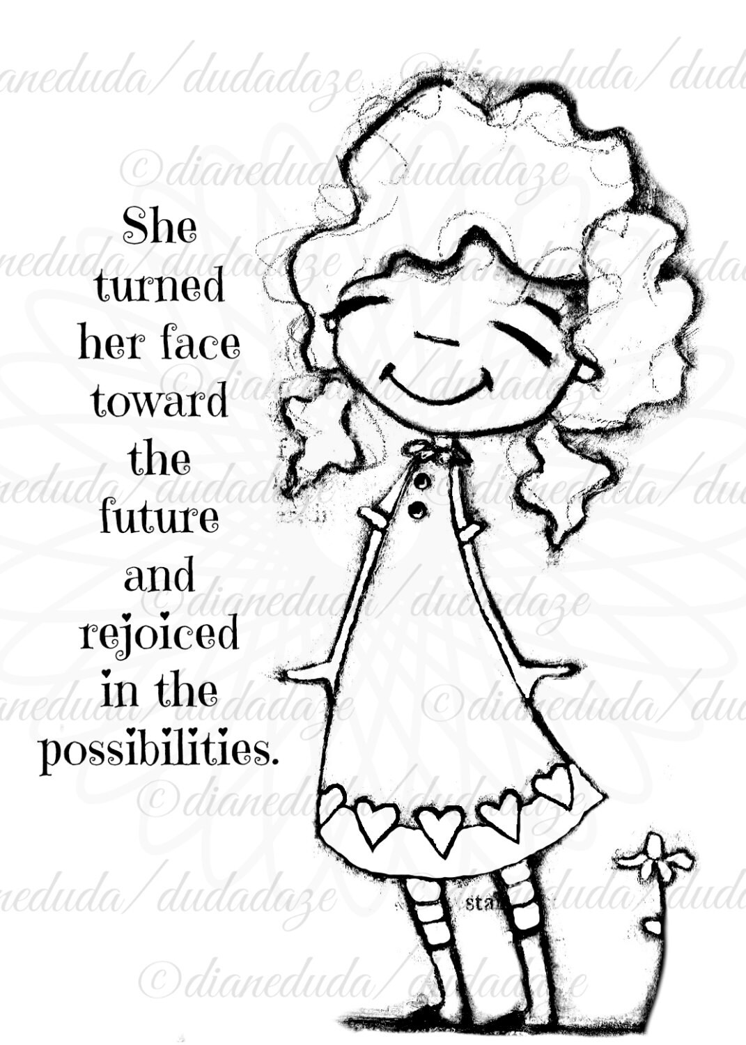 Face the Future 2 Versions Digital Stamp - Printable - Art to Color b…
