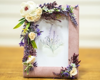 Personalized Floral Photo Frame: Fabric Covered Wood Frame