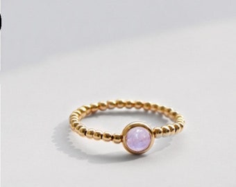 14k Gold Crystal Strawberry Crystal Transfer Bead Ring