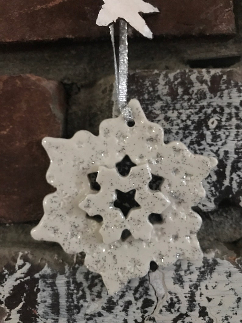 Sweet Snowflake Ornament by Sweetpea Cottage Pottery FREE SHIPPING image 2