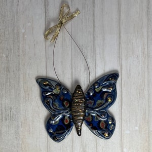 Butterfly Pottery Ornament Blue Brown Burgandy by Sweetpea Cottage Free shipping image 2