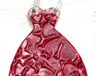 Little Red Dress Ornament by Sweetpea Cottage Pottery - FREE SHIPPING