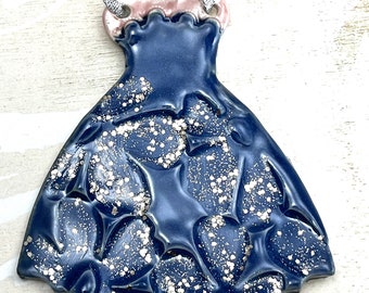 Little Blue Dress Ornament by Sweetpea Cottage Pottery - FREE SHIPPING
